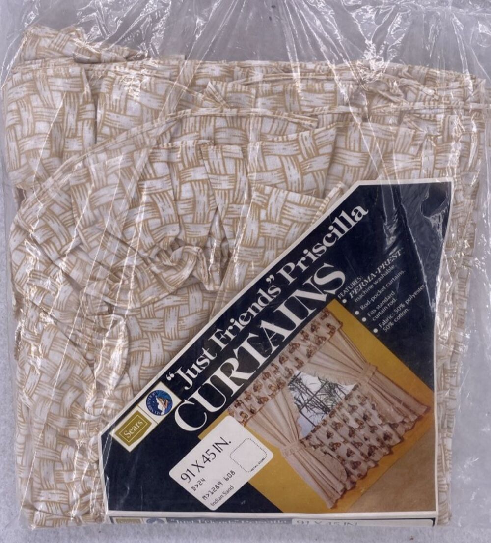 Sears Just Friends Priscilla Ruffled Curtains Basket Weave Pattern 91x45 Vintage